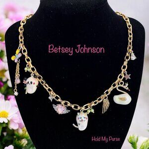 Betsey Johnson Jeweled Critters Charm Necklace & Mini Travel Jewelry Bag